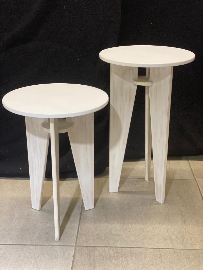 Mesita Auxiliar Tapa Blanca Alta 40 Cm Diámetro 67 Alto