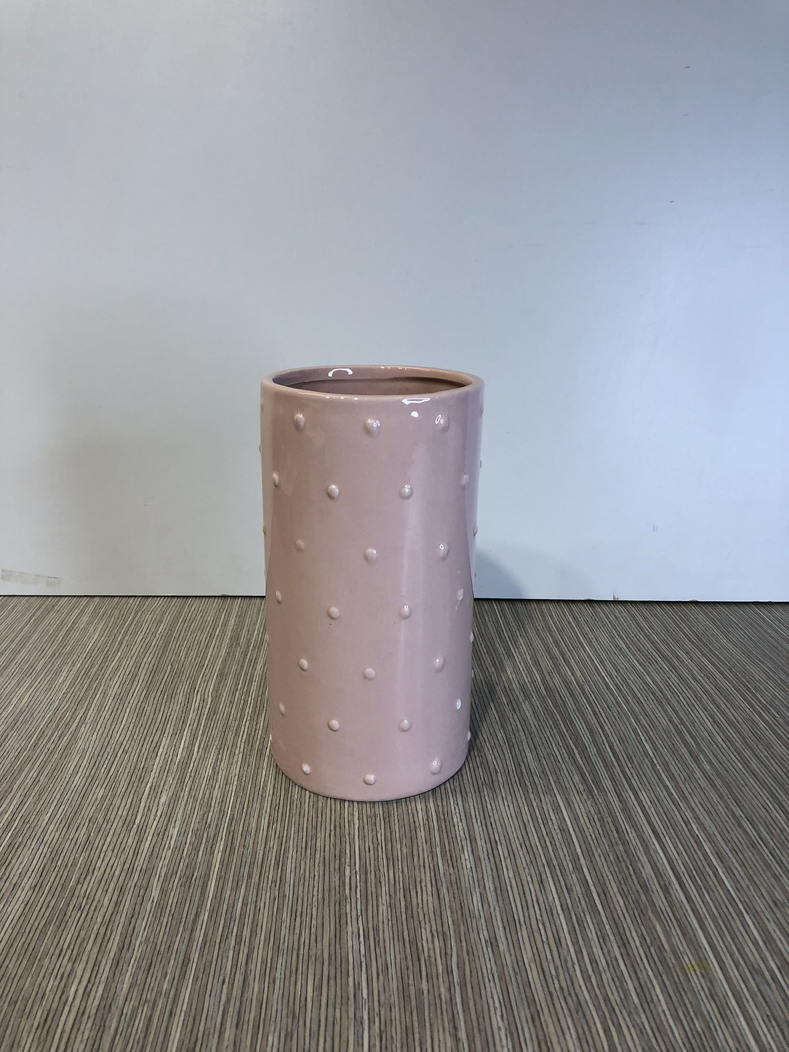 Jarron Ceramica Rosado Con Puntos