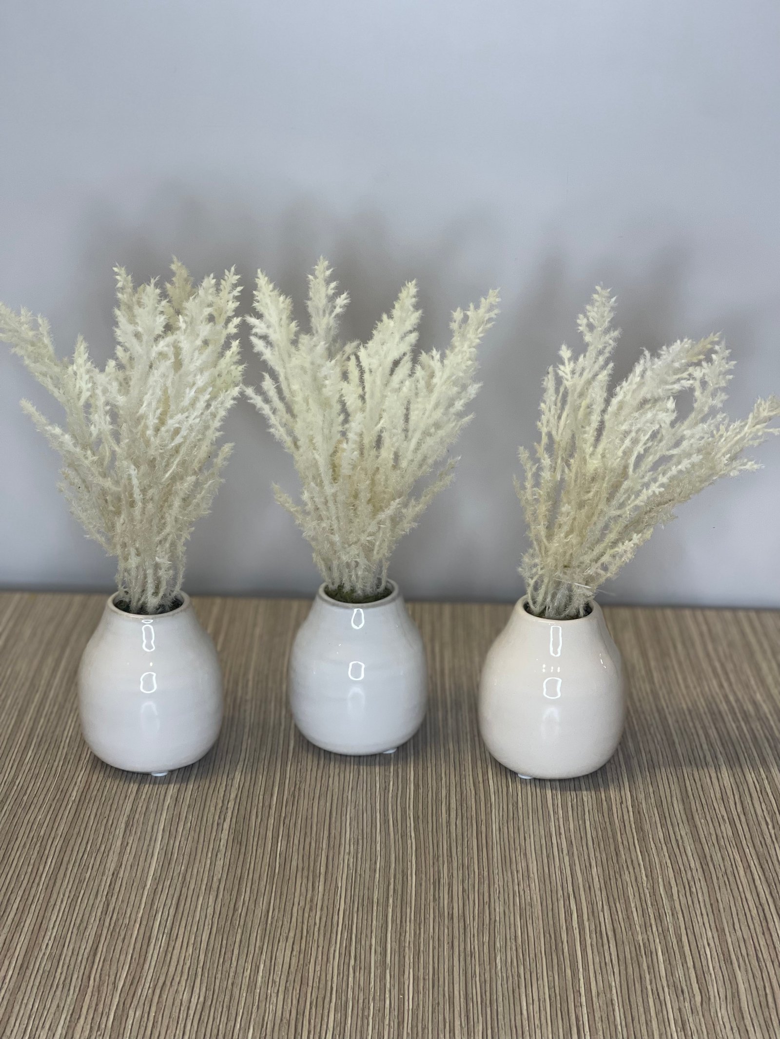 Jarron Ceramica Blanco Pequeño Con Plumas 