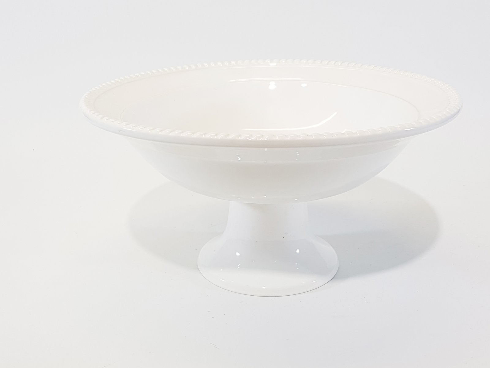 Copon Ceramica Redondo Blanco Hondo Con Pedestal Borde Puntos