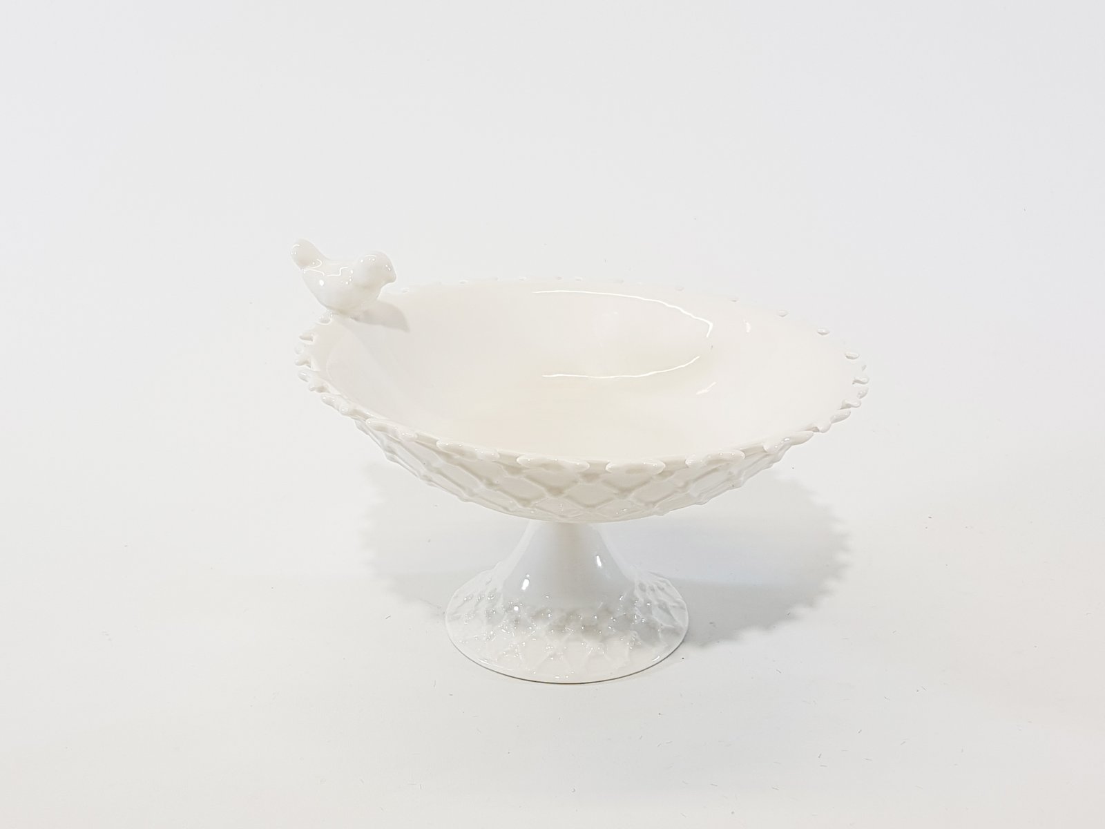 Copon Ceramica Redondo Blanco Grabado Borde Pajarito