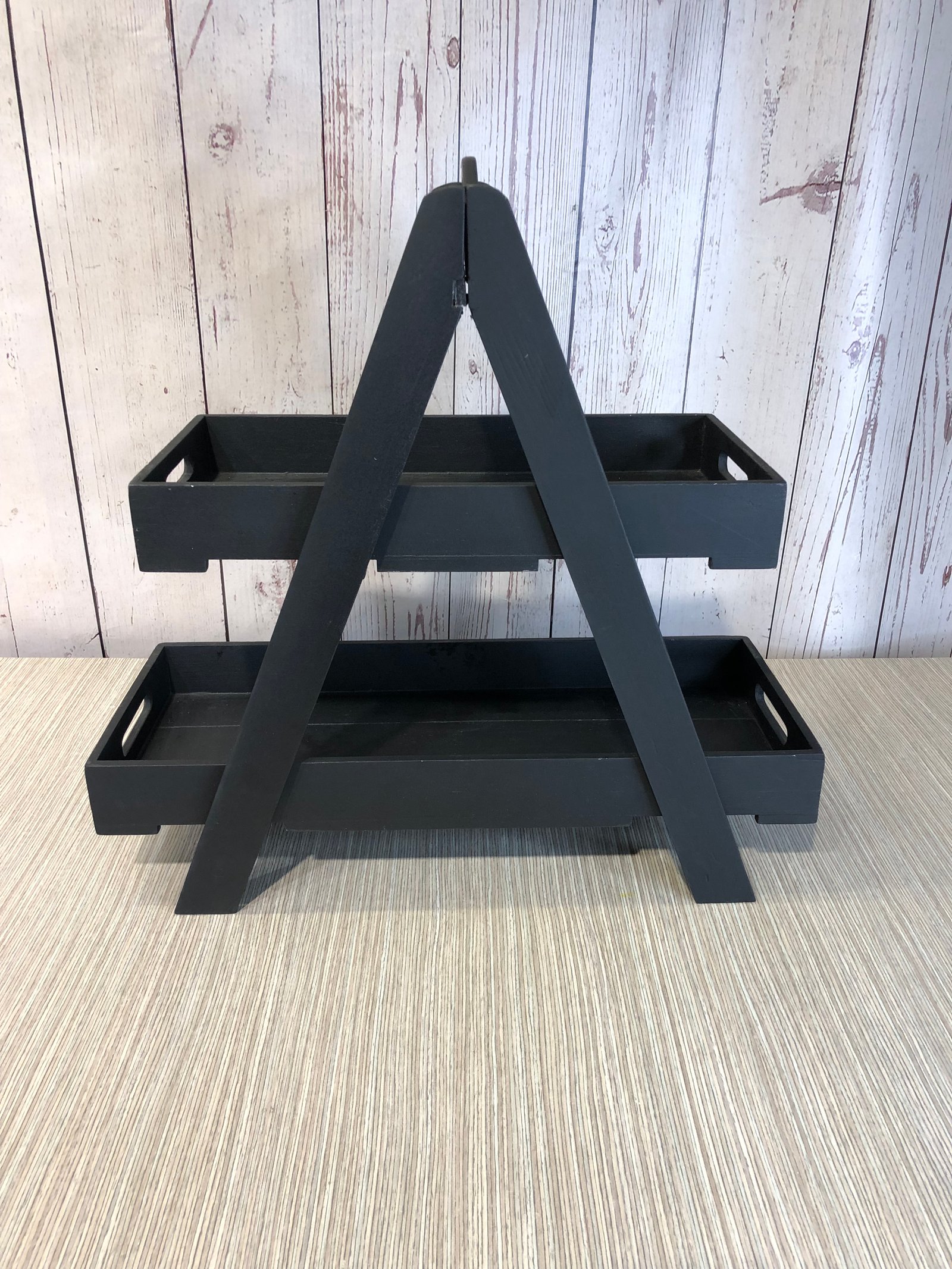 Porta Postres 2 Niveles Rectangular Madera Negro Con Fondo