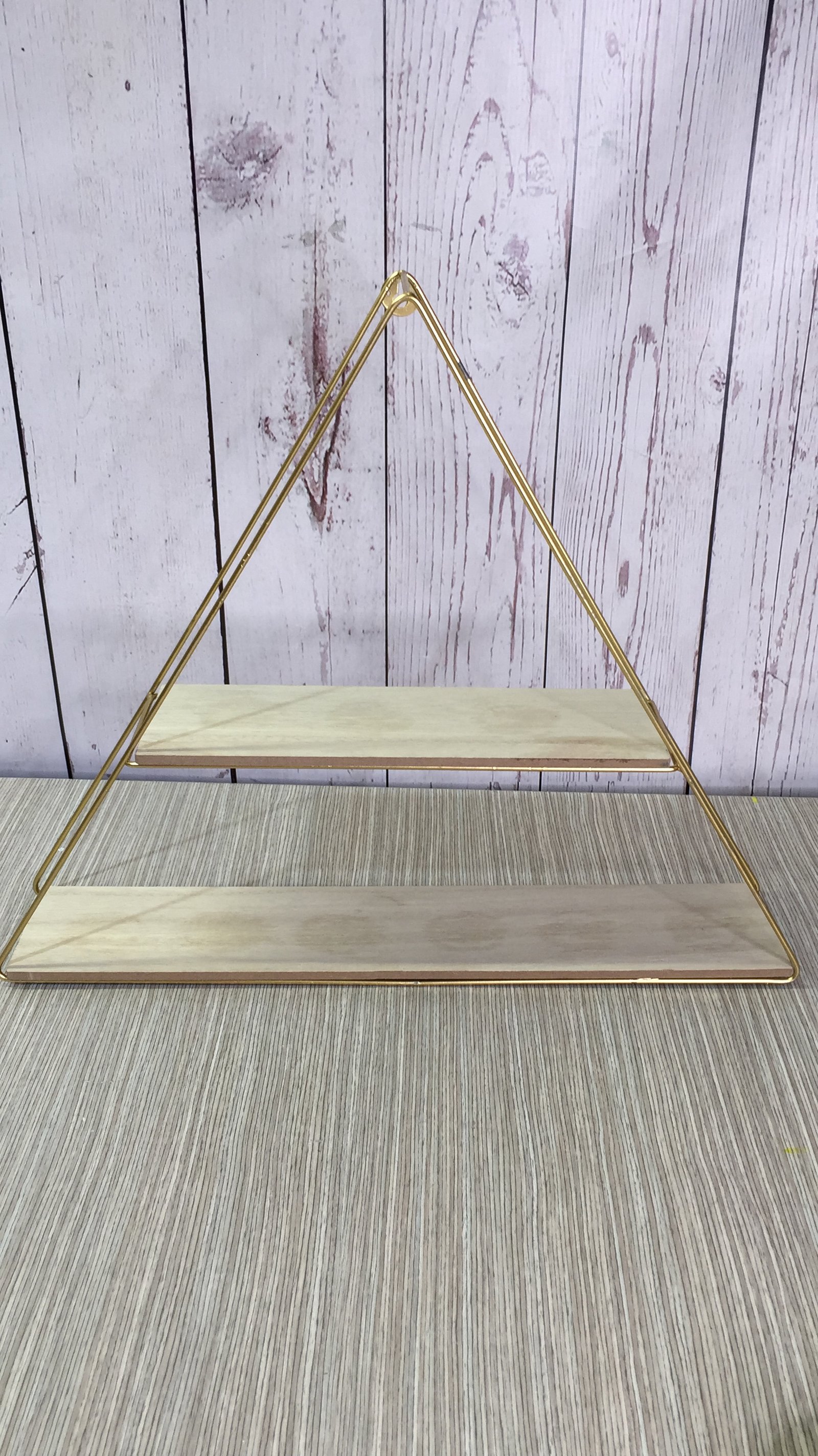 Porta Postres Triangulo Dos Niveles Madera Borde Dorado