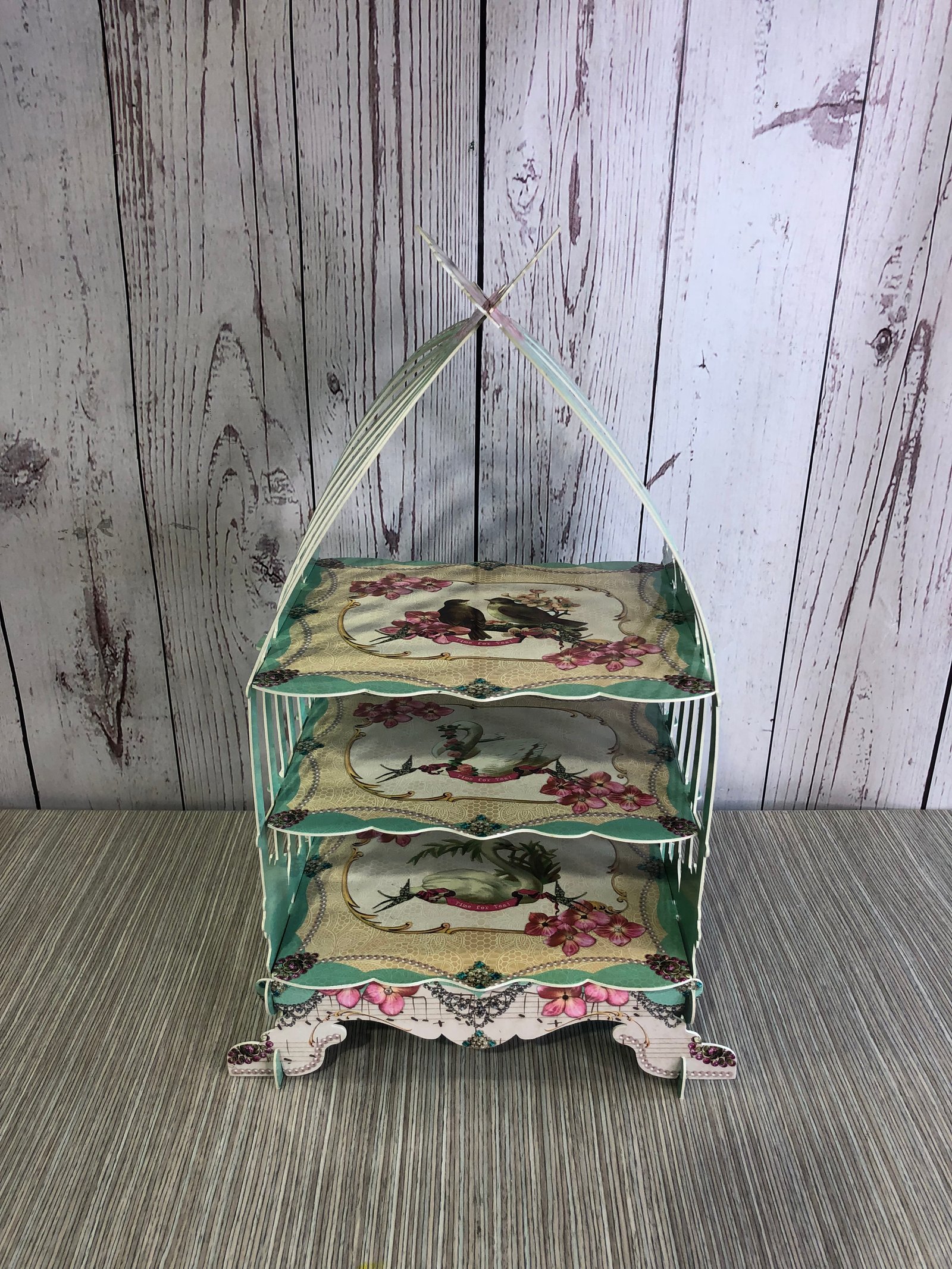 Porta Postres Carton Agua Marina Cisne 3 Niveles