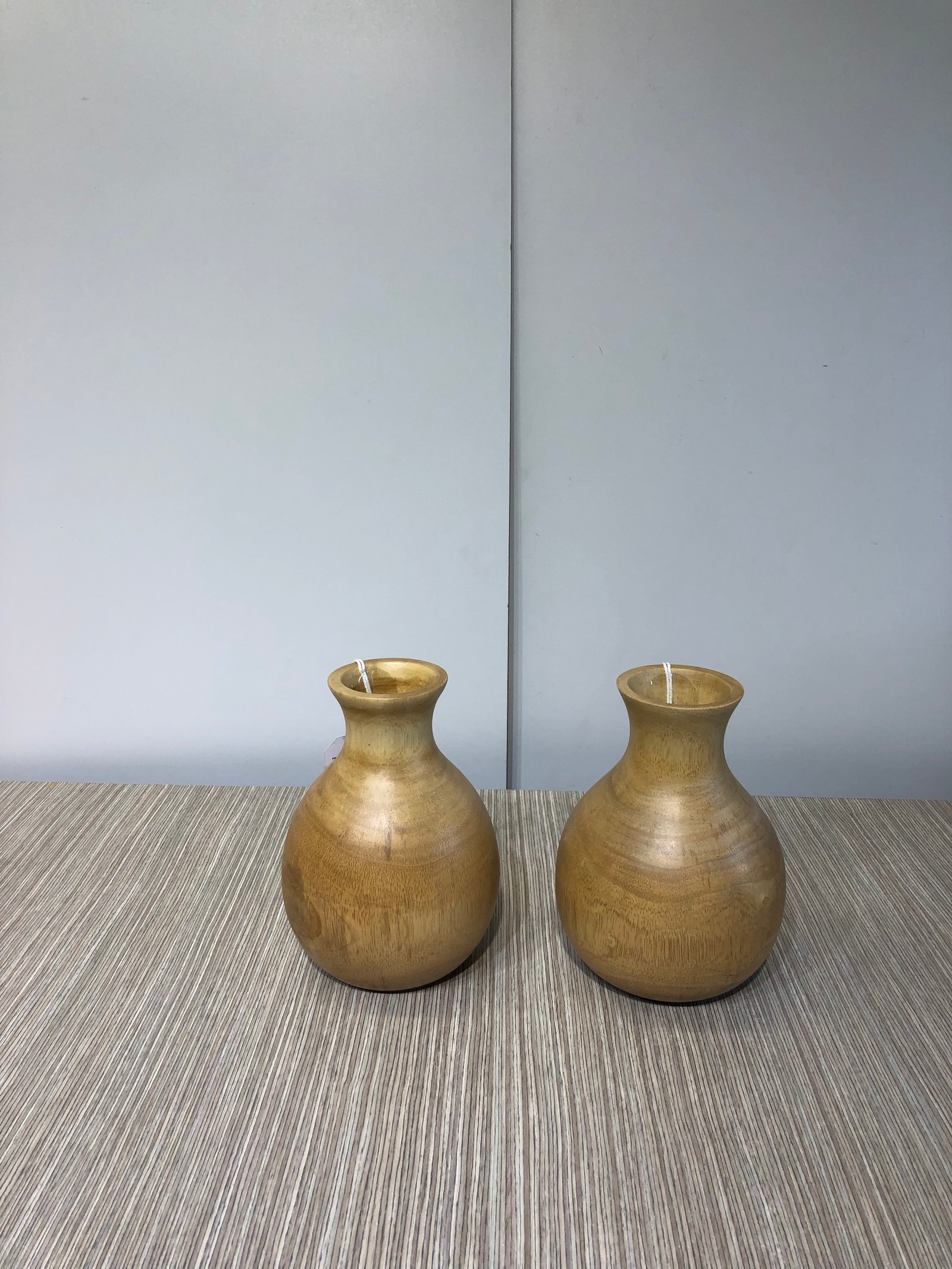 Jarron Madera Redondo Cafe Natural Veteado Boca Delgada