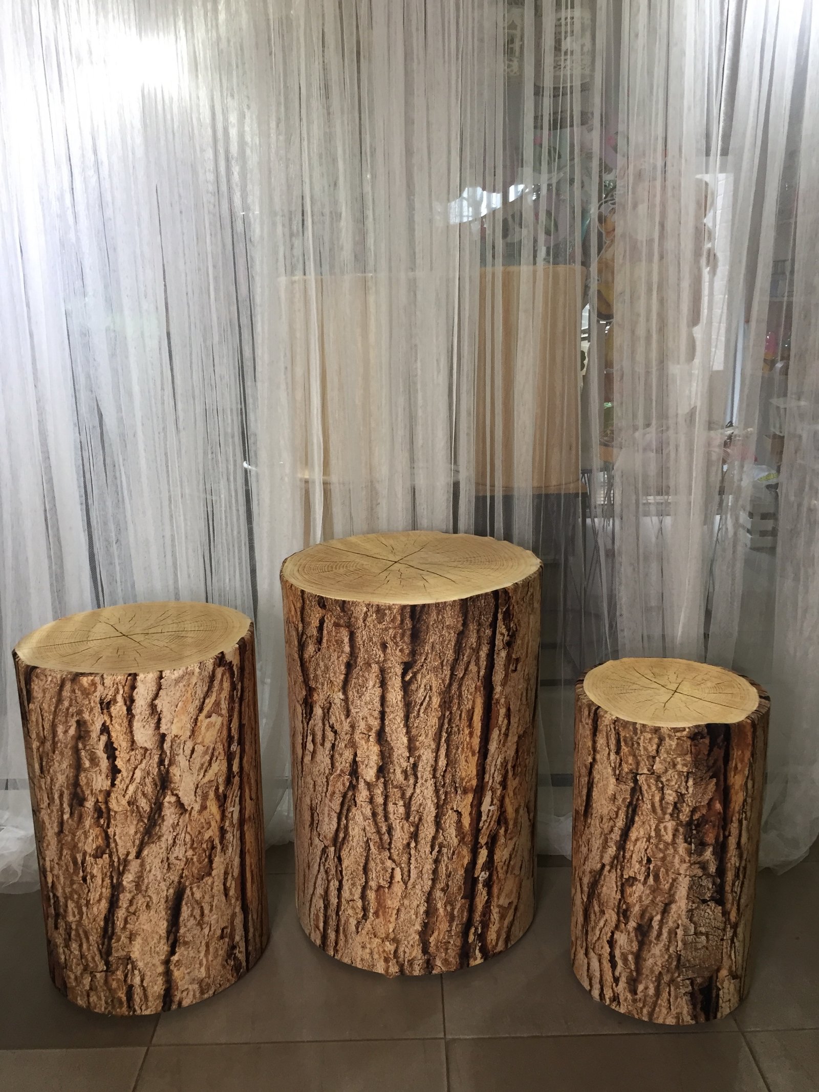 Trio Cilindros Telas Imitacion Madera Corteza Oscura 